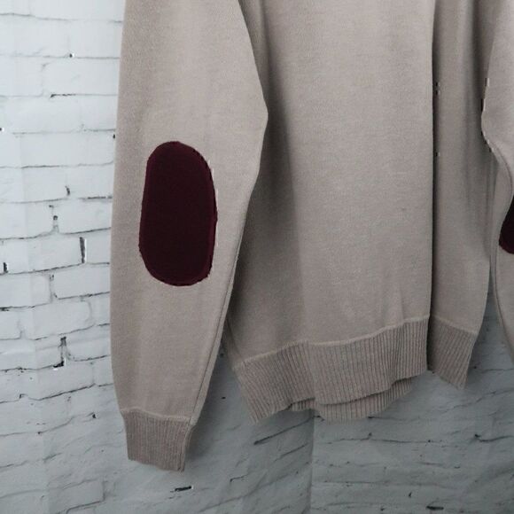 ECKO UNLTD TAN PULLOVER 4 BUTTON ELBOW PATCHES LONG SLEEVE SWEATER SIZE LARGE - Picture 6 of 8